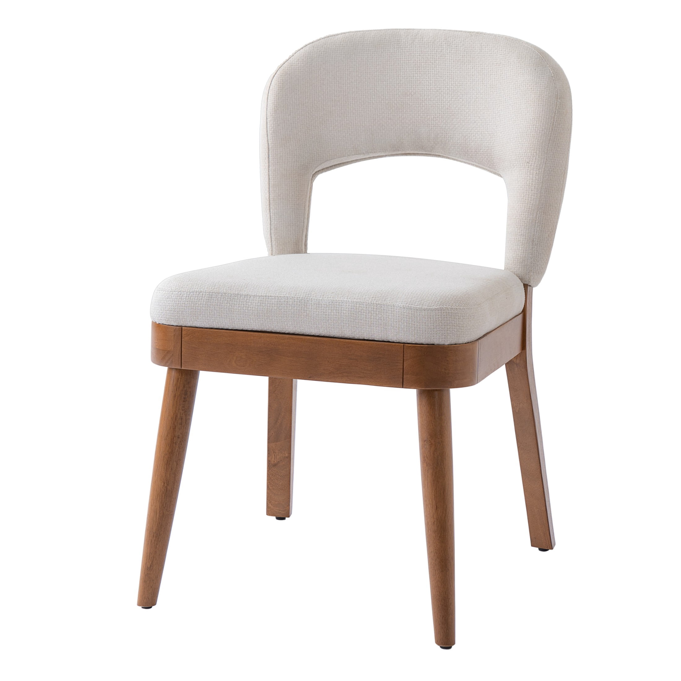 Christopher Knight Home Modern Armless Dining Chairs with Hollow Back, Wood Frame, Beige+Walnut, Set of 2