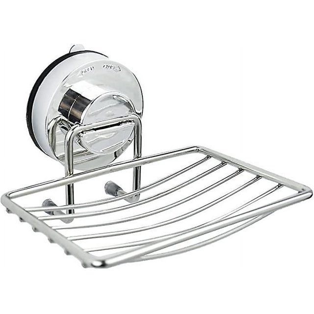 1 jabonera de pared de acero inoxidable con soporte de ventosa cromado y dispensador de ducha. Adecuado para uso en cocinas y duchas.