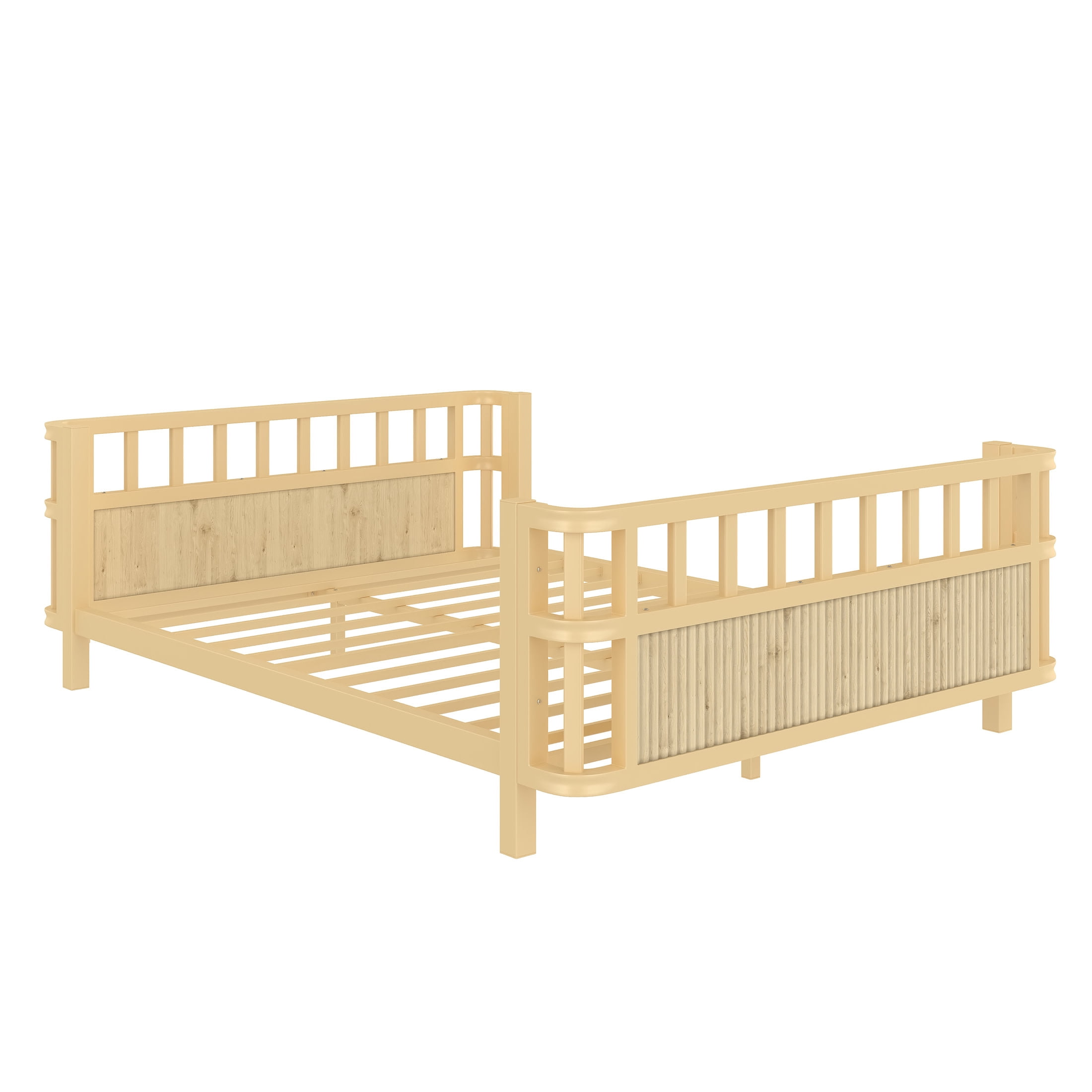 Noble House Full Size Kids Platform Bed Frame with Three-Sided Safety Guardrails, Removable Rail, Natural