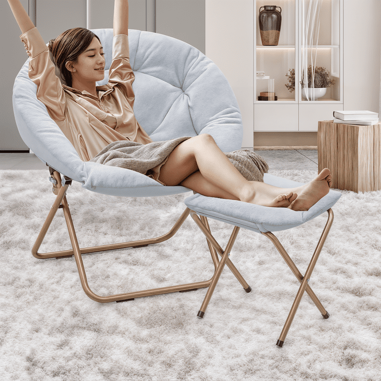 MoNiBloom Comfy Saucer Chair with Ottoman, Faux Fur