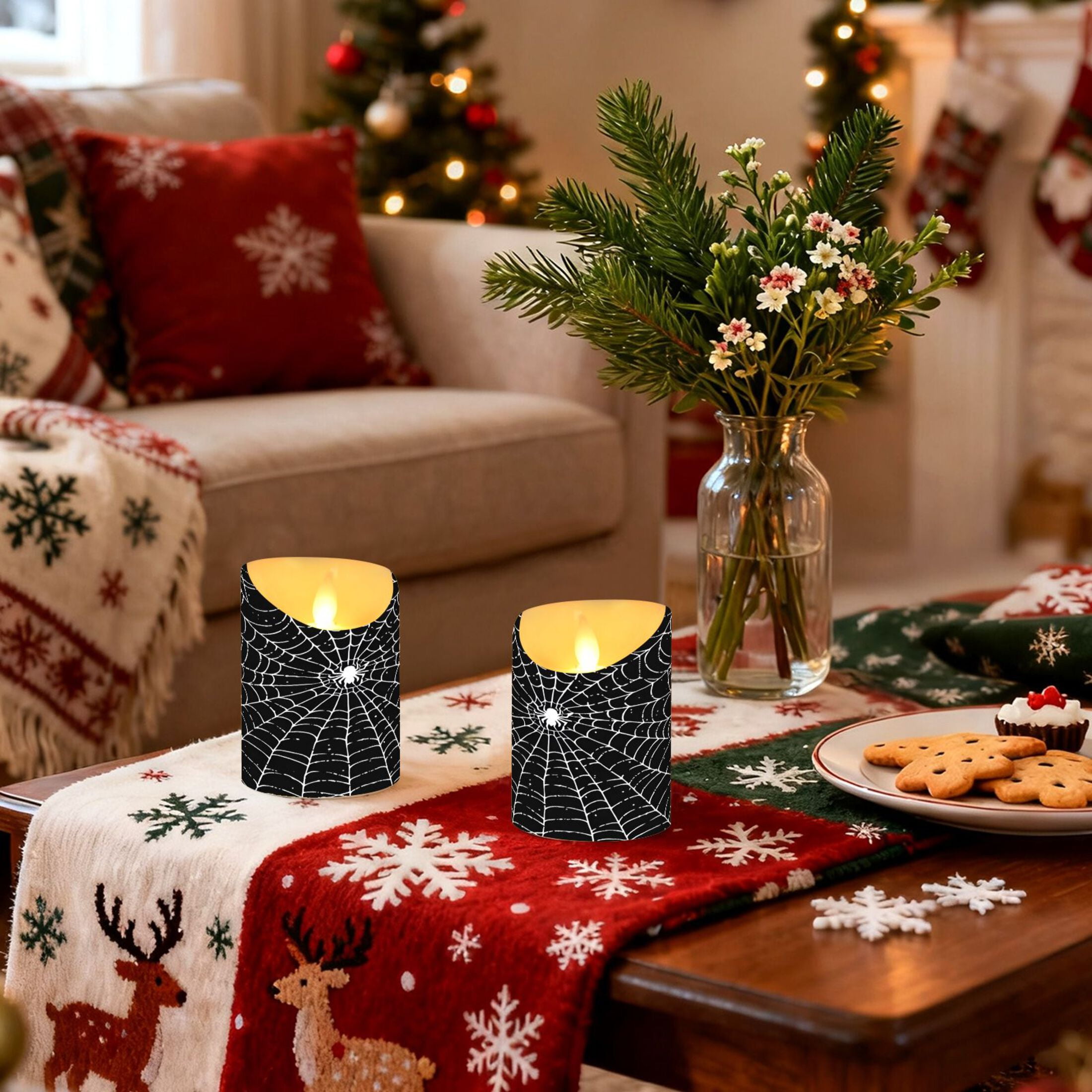 Web Flameless Candles 2 PCS with Remote Realistic Moving Flame LED Tapered Pillar Set for Home Decor