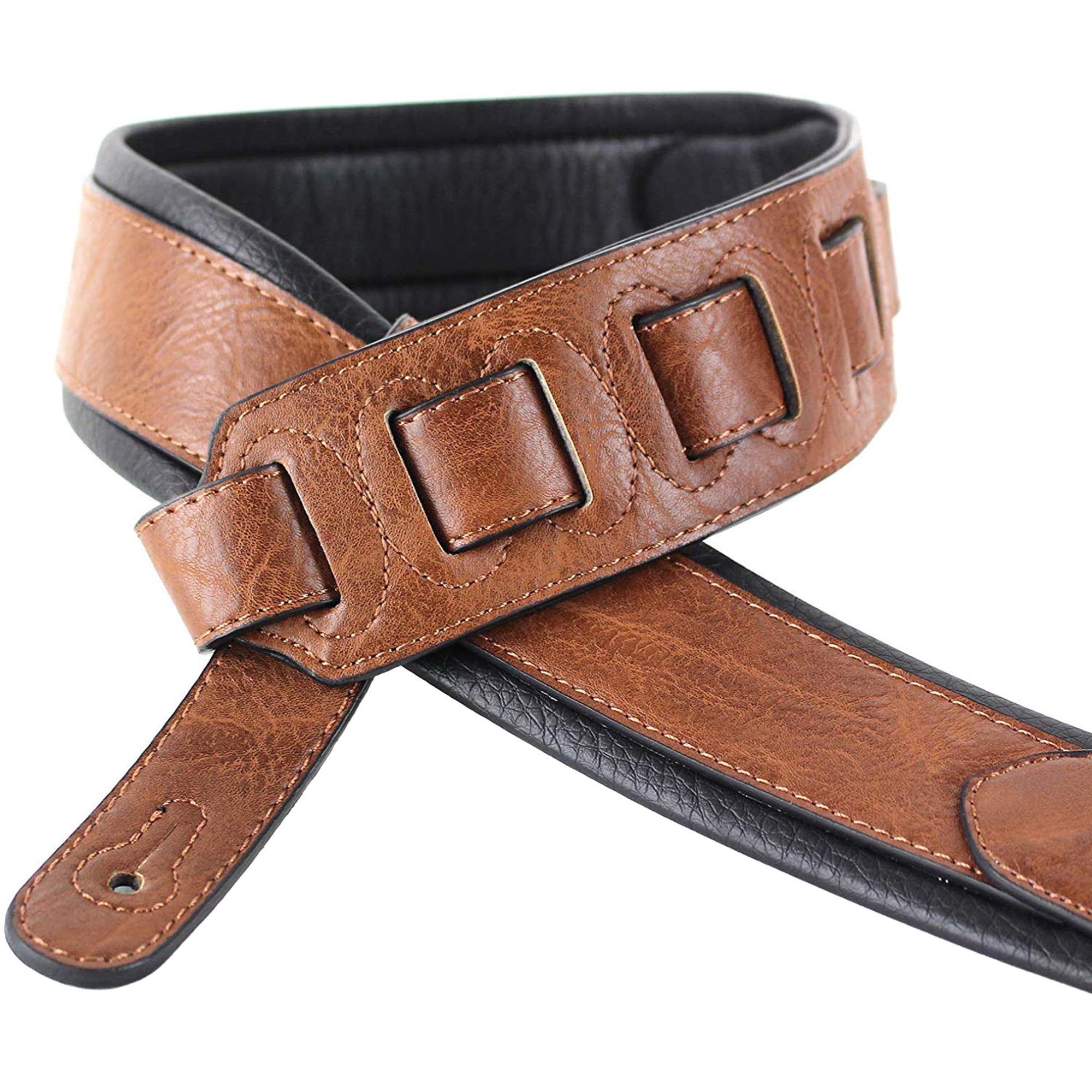 Walker & Williams G-102 Dark Harness Tan Guitar Strap with Padded Glove Leather Back