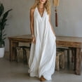 thumbnail image 2 of longantii Graduation Dress for Women Sleeveless V Neck Maxi Dress Flowy White Graduation Dress Casual Beach Vacation Sundresses Loose Boho Dresses White XXXL, 2 of 5