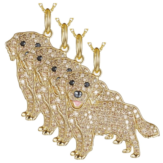 Collares para Regalar DogNeck24 4Pzas Golden Retriever Dorado Metal Cadena y Dije