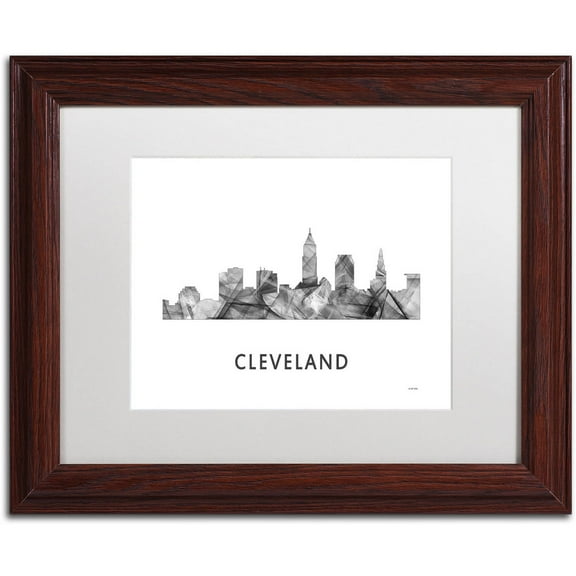 Trademark Fine Art 'Cleveland Ohio Skyline WB-BW' Canvas Art by Marlene Watson, White Matte, Wood Frame