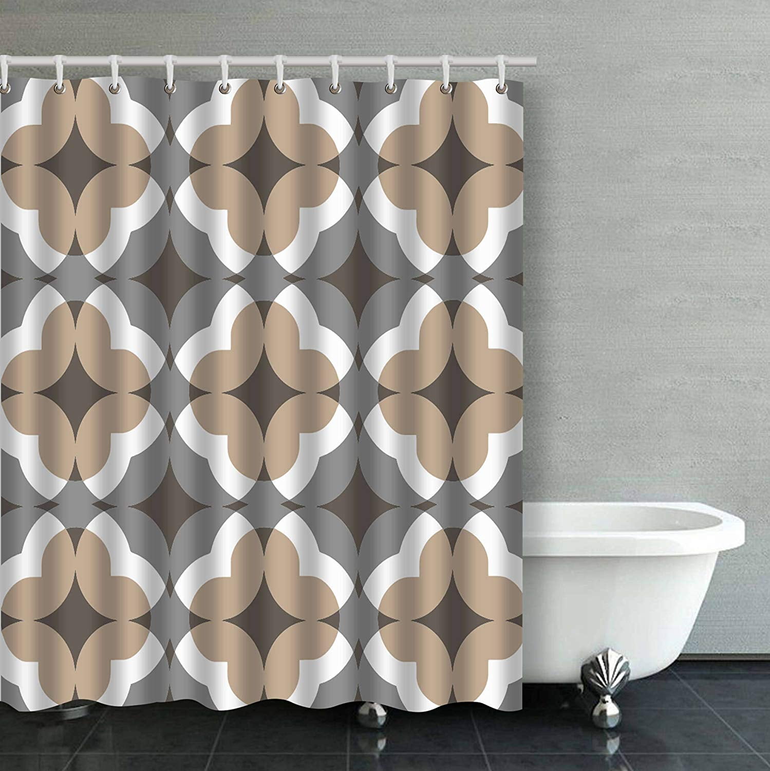 ARTJIA Tan And Gray Floral Clover Pattern Bathroom Shower Curtain 60x72