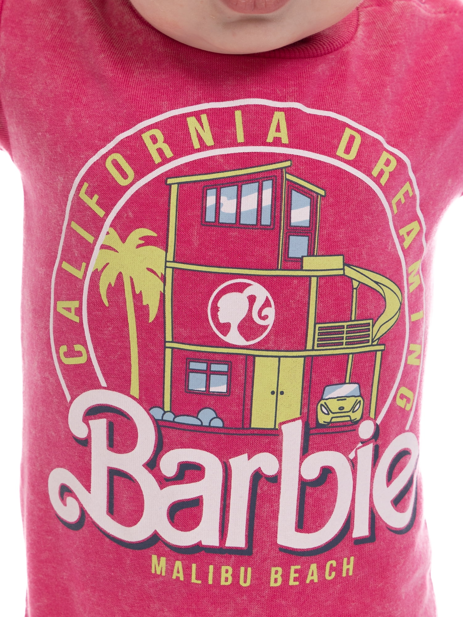 Barbie Baby Girl Mineral Washed Graphic Short Sleeve Romper, Sizes 0/3 Months- 24 Months