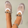 thumbnail image 3 of Rokment Womens Buckles Fishnet Ballet Flat Mary Jane Slip on Dressy Shoes Summer Fall Fashion Retro Mesh Closed Toe Comfortable Walking No Heel Mules Loafers Sandals White Size 7.5, 3 of 6