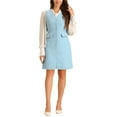thumbnail image 1 of Vestido de mujer INSPIRE CHIC de cuadros de tweed, con escote en V, sin mangas, de un solo botón y con bolsillos, talla XL, azul cielo, 1 of 5