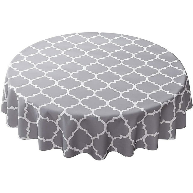 MAWCLOS Table Cloths Moroccan Tablecloth Washable Decorative Tablecloths Covers Polyester -proof Luxury Oil-Proof Gray 152cm Diameter (Round Tablecloth)