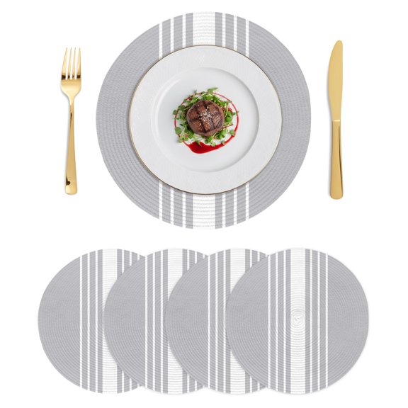 Round Placemats Grey Striped 15 inch Set of 4 Table Mats for Dining Table Modern Heat Resistant Non-Slip Kitchen & Home Decorative Place Mat Set
