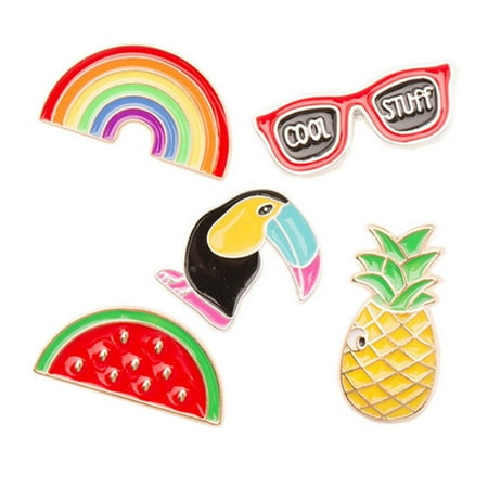 Brooches For Dresses - 5pcs Cartoon Brooch Pins Alloy Breastpin Jewelry Gift For Dress Decoration (Rainbow + Glasses + Bird + Watermelon + Pineapple)