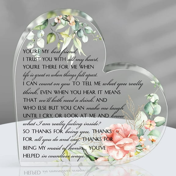 Bridesmaid Gifts Maid of Honor Gifts for Wedding Day from the Bride Bridesmaid Proposal Gifts Heart Acrylic Sign with Flowers Eucalyptus Leaves Wedding Keepsake