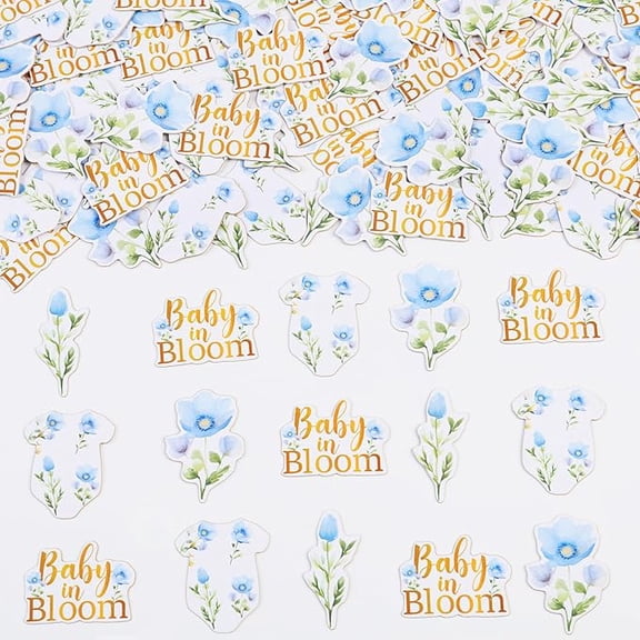 Baby in Bloom Baby Shower Decoration, 200pcs Baby in Bloom Confetti Blue Wildflower Table Confetti Double-Sided Printing For Wildflower Flower Baby Shower Gender Reveal Party Decoration