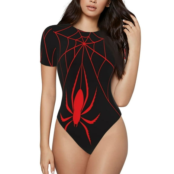 Rateoe Red Spider Printed Women Rash Guard Short Sleeve,Tummy control Swimsuit Surfing Swimsuit Bathing Suit Short-sleeved Onesie UPF 50 -Small