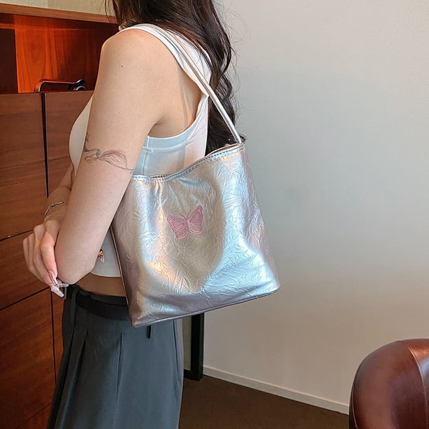 Bolsa A Cuestas Bolso Hobo para mujer, bolso para la axila con mariposa Y2K, bolso bordado de cuero PU, bolso para niña Likrtyny Para Estrenar