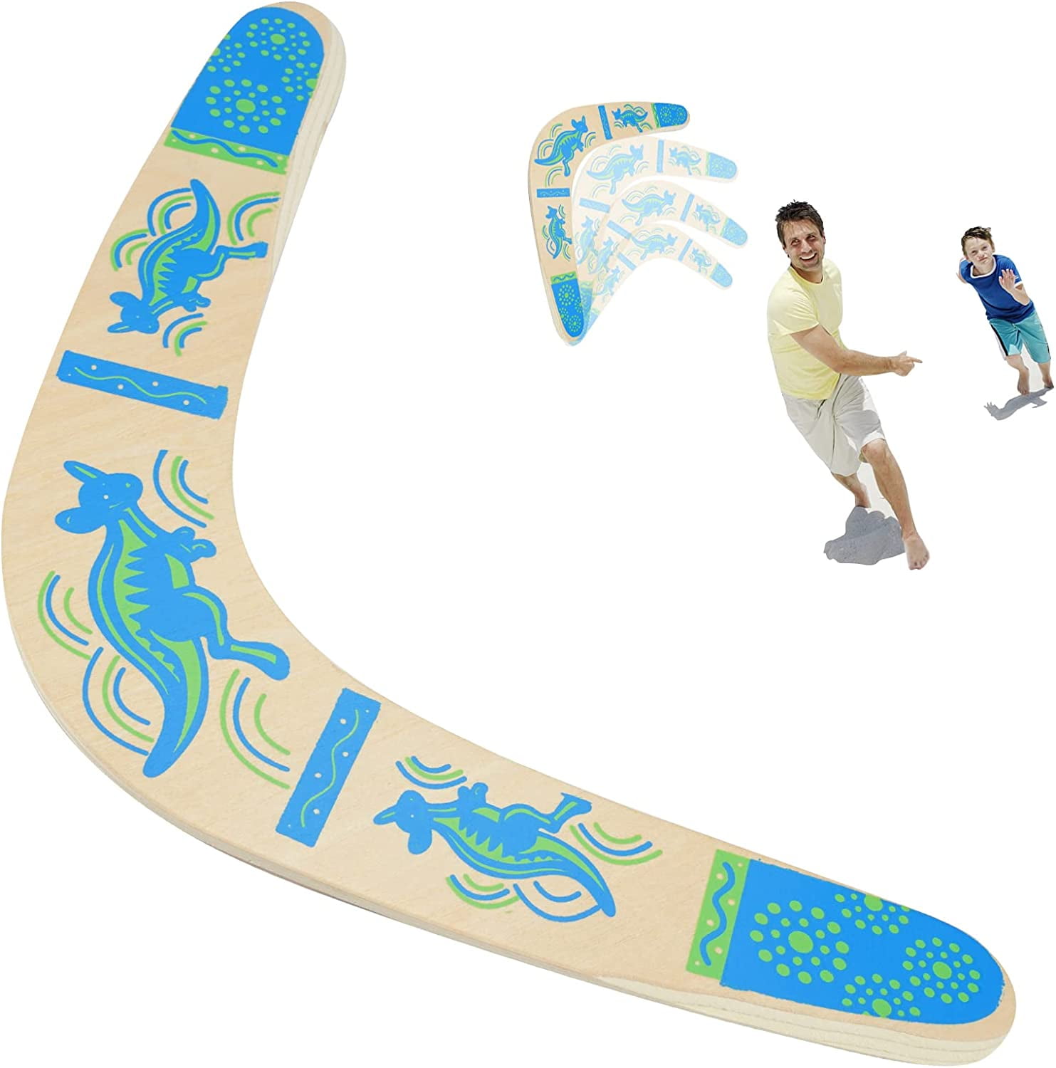 Boomerang En Bois Forme De V – Revient Après Lancer – Dès 8 Ans – Plein Air – Bleu – 30x25 Cm