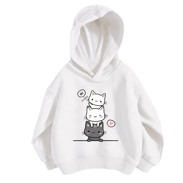 Tiweut Chandails à Capuchon Décontractés Filles Enfants Sports Garçon Fille Imprimé Chat Mignon Manches Longues Chandail à Capuche Chandail en Molleton Haut Coupe Ample Vêtements Blouses 11-12 Ans