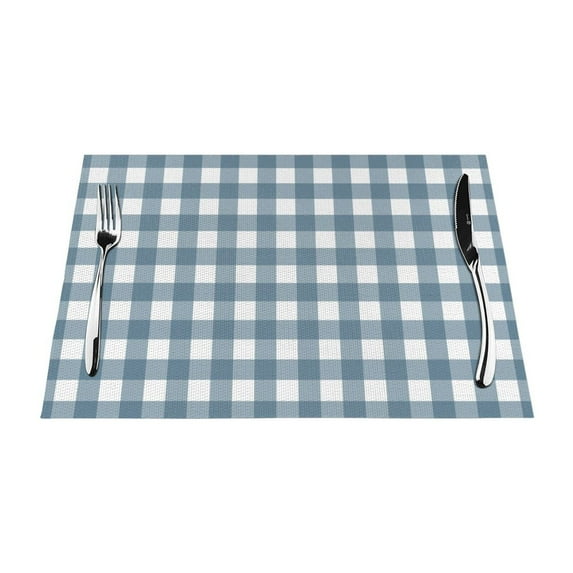 XMXT 4 Pcs Woven Placemats, Blue Check Print Stain Resistant Anti-Skid Placemat for Kitchen Table, 12 x 18 inches