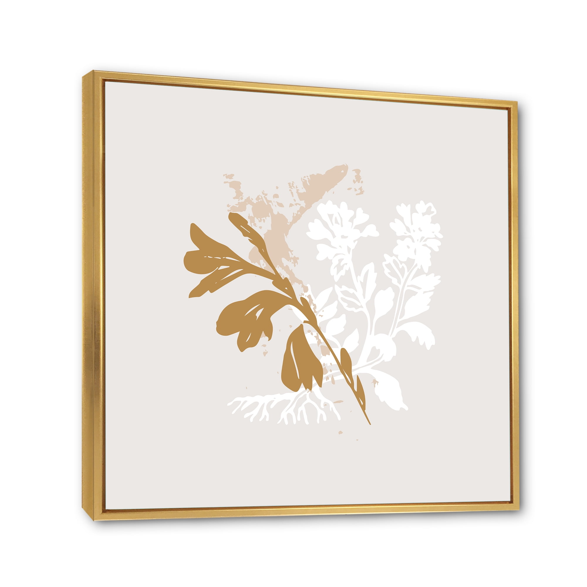 Designart 'Minimal Botanical Design In White and Brown' Traditional Framed Canvas Wall Art Print
