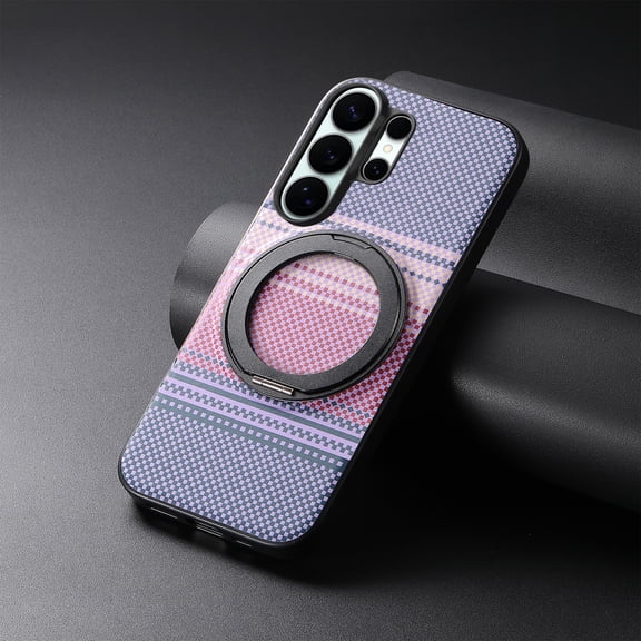 ELEHOLD Magnetic Case for Samsung Galaxy S25 Ultra, Faux Leather Shockproof Phone Case with with 360° Rotating Stand, Magnetic Car Mount Compatible,Purple