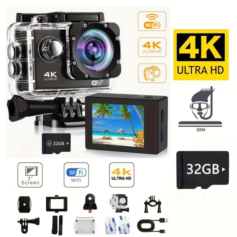 4K Action Camera Ultra HD Camera Video Camera with Wi Fi 170 Degree Wide Angle Lens Image Stabilization Multiple Mounting Options