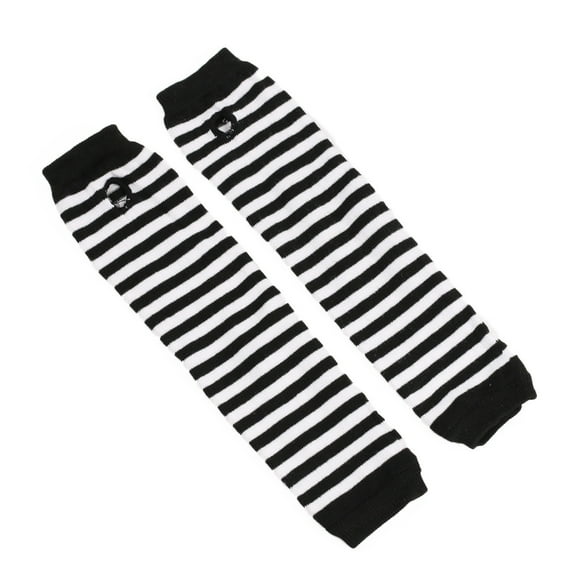 ERDOUY Women Striped Long Fingerless Gloves, Winter Knitted Arm Warmers For Punk Rock/Cosplay/Goth/Christmas Party -Black White