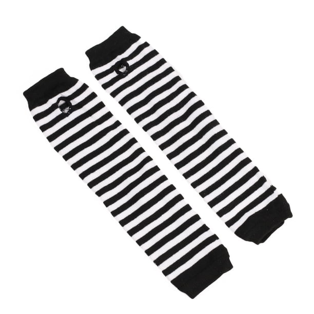 Nvzi Guantes largos sin dedos a rayas, calentadores de brazos tejidos de invierno para punk rock, cosplay, gótico y fiestas navideñas, color blanco y negro