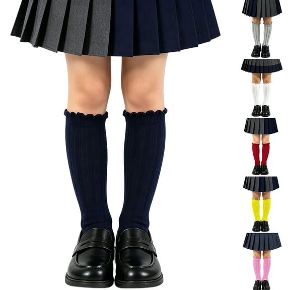 PureCasa Girls Knee High Socks School Uniform Mid Calf Socks Seamless Cotton Crew Socks Casual Daily Stockings