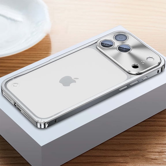 Phone Case For iPhone 17 Pro Max with Metal Camera Protection Frame, Sensitive Metal Buttons Metal Frame Shockproof Scratch-Resistant Translucent Slim Rugged Phone Case Cover,Silver