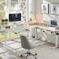 thumbnail image 7 of KeyWhat 70" L Shaped Standing Desk, Electric Height Adjustable Computer Desk with Shelves & Keyboard Tray & LED Strip & Power Outlets, Antique White, 7 of 7