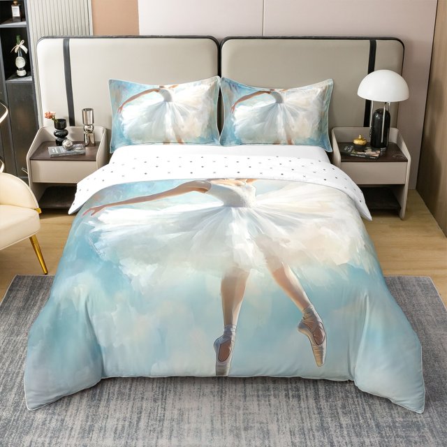 Erosebridal Housse de Couette de Ballet Rêveur pour Filles 100 % Coton Taille Très Grand, Ensemble de Literie Robe Blanche Taille Très Grand, Décoration Peinture à l'Huile Rétro, Réversible (Sans Couette)