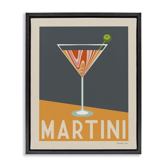 Stupell Industries Retro Swirled Martini Food & Beverage Painting Black Floater Framed Canvas Art Print Wall Art, 17 x 21