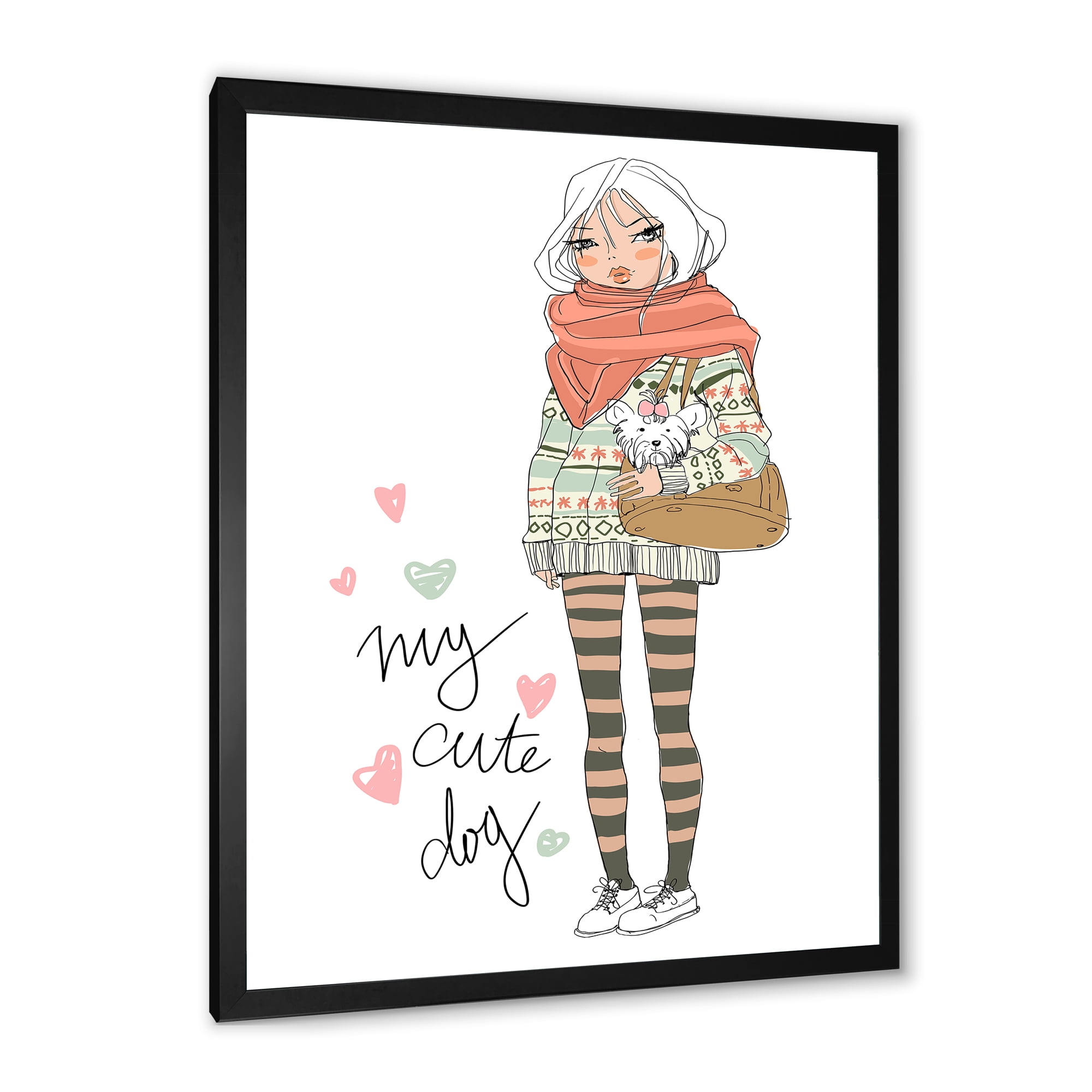 Designart 'My Cute Dog Cute Girl With Dog' Shabby Chic Framed Art Print