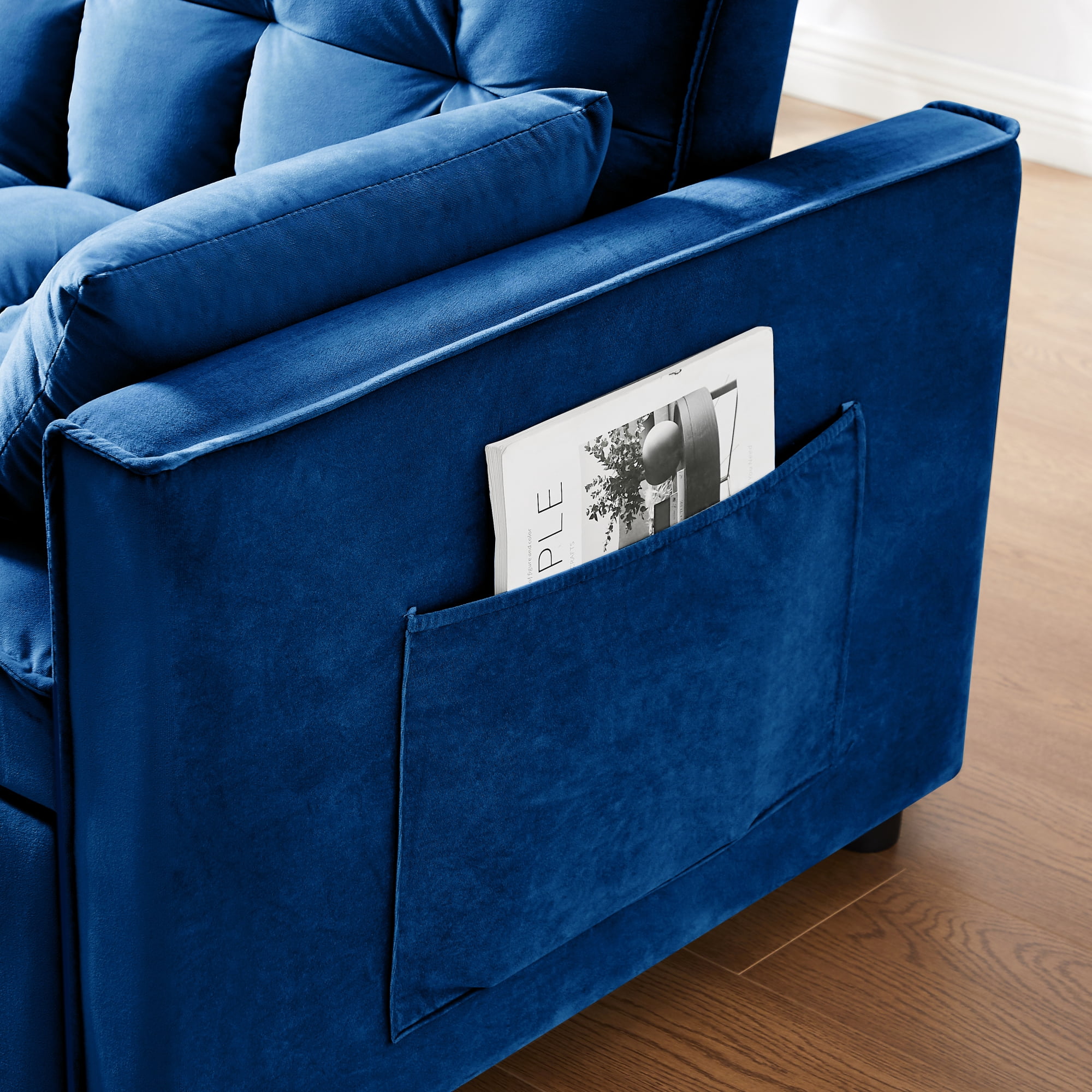 3 in 1 Sleeper ,55" Modern Velvet Convertible Pull Out Bed, Loveseat with 2 Toss Pillows and Adjustable Backrest for ,Blue
