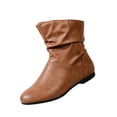 thumbnail image 3 of IEMIEMIEM Women's Leather Slouchy Ankle Flat Boots Low Heel Booties with Comfortable Soft Casual Fall Winter Fashion Slip On Short Boots 9 Wide Brown, 3 of 9