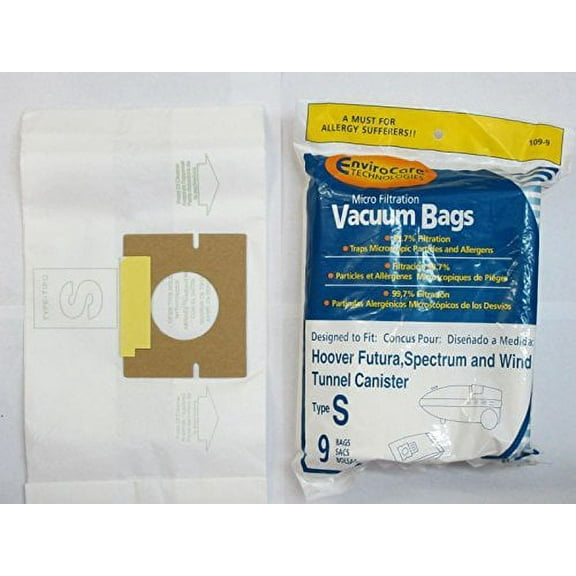9 Allergen Bags Type S Replace 4010100S Fit Compatible with Hoover Futura, Spectrum, PowerMaxk W