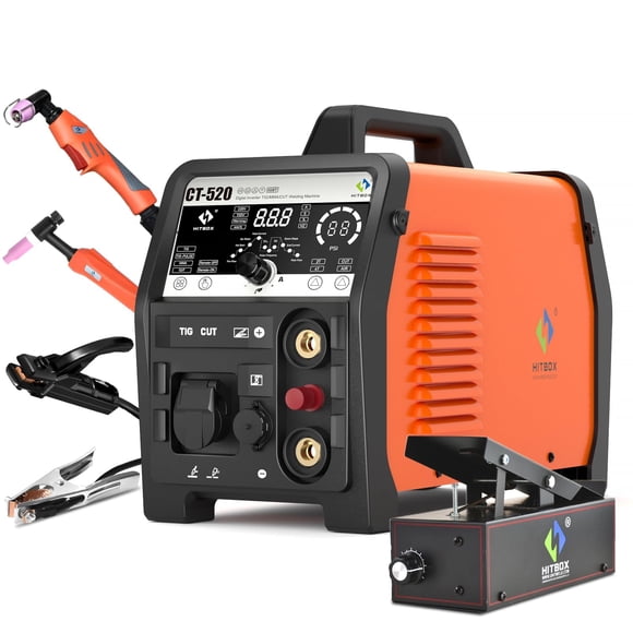 HITBOX 4-in-1 TIG Welder Plasma Cutter Combo, 200A HF/Pulse TIG & Stick Welder with Foot Pedal, 50A Non-Touch Plasma Cutter, 110V/220V