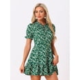 thumbnail image 2 of DARING DIVA Ruffle Floral Bow Tie Chiffon Puff Fit & Flare Dress L Green White, 2 of 6