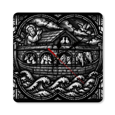 RKSupls 10×10inch Noah Ark Animals Woodcut Art Square Unmarked Wall Clock Silent Non-Ticking Home Decor for Bedroom Living Room Office Classroom Easy to Install