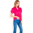 thumbnail image 2 of Women's Puff Sleeve Blouse with Delicate Crochet Cuffs and V-Neckline- Fuchsia,X Large, 2 of 7