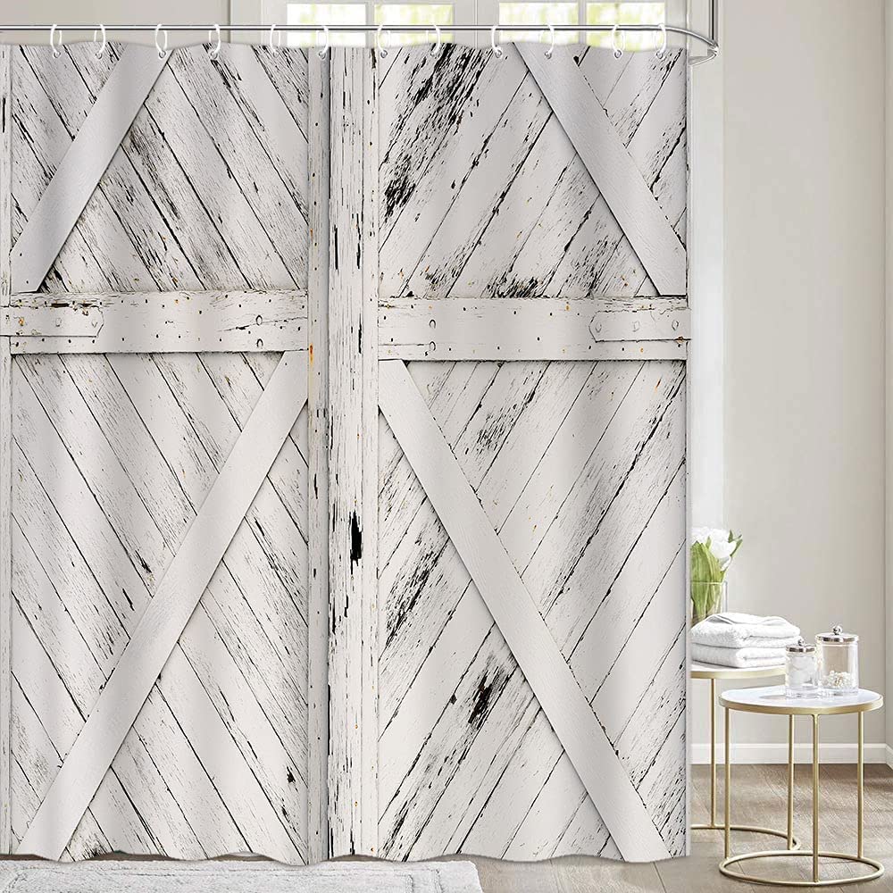 Rustic Gray Barn Door Shower Curtain, Vintage Old Painted Wooden Door