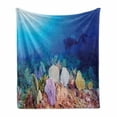 thumbnail image 1 of Diver Soft Flannel Fleece Throw Blanket, Young Man Floating Swiftly in Sea Plantation Colorful Coral Reefs Underwater Life, Cozy Plush for Indoor and Outdoor Use, 50" x 60", Multicolor, by Ambesonne, 1 of 6