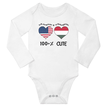 

50% American + 50% Hungarian = 100+% Cute Baby Long Slevve Bodysuit Outfits (White 6-12 Months)