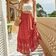 thumbnail image 2 of Jdlsppl Women's Boho Skirt High Waist Printed Beach Ruffle A Line Summer Fashion Peasant Travel Casual Button Red Small, 2 of 4
