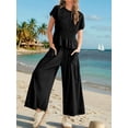 thumbnail image 4 of Womens 2 Piece Smocked Top Wide-Leg Pants Set High-Waisted Lounge Outfit with Pockets Matching Set Black XL, 4 of 10