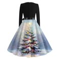 thumbnail image 5 of Women's Casual Fashion V Neck Long Sleeve Christmas Printed Party Vintage Dress for Holiday Events and Retro Style, Perfect for Women's Evening Wear,Light Blue,2XL, 5 of 6