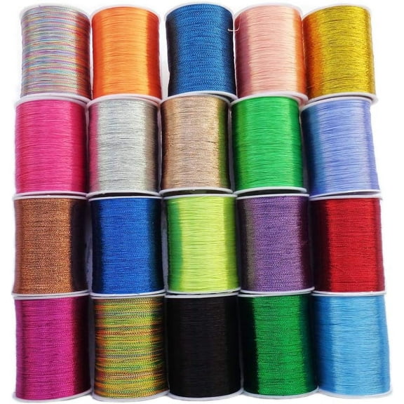 CATPAN Metallic Embroidery Threads 20 Assorted Colours Glittery Thread Spool Polyester Sewing Thread for Embroidery Quilting Ideal for Machine Sewing or Hand Needle Work