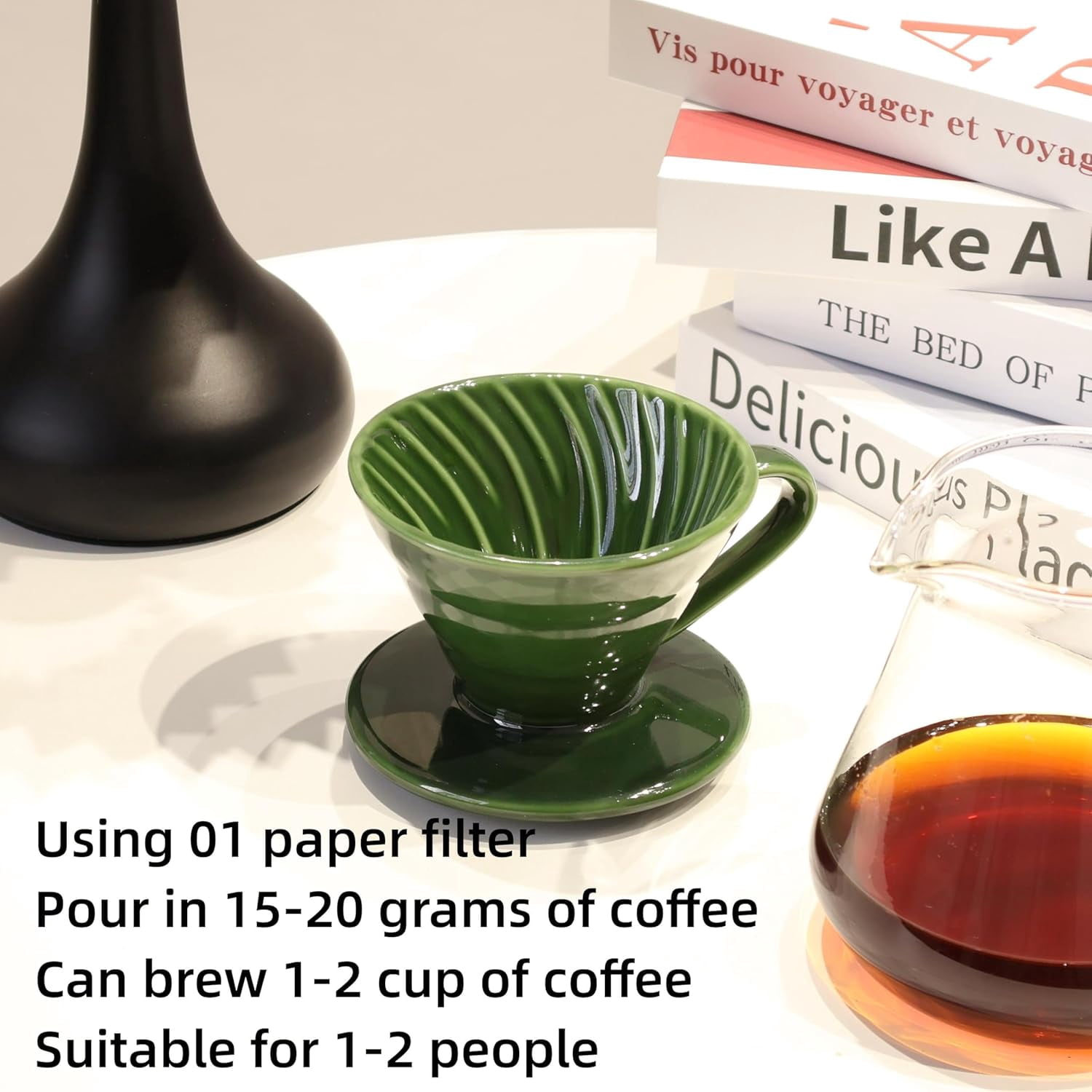 Ceramic Coffee Dripper includes 50 Filters 01 Pour Over Coffee Maker Porcelain V 60 Hand Brewed Set Pottery Artisanal Drip Brew Barista Gift for 1-2 People Travel Camping Office Home