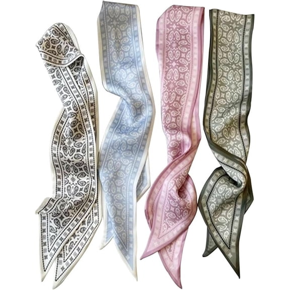 4Pcs Fashion Scarves for Women, Multifunctional Boho Scarves Headbands Satin Scarf for Bag Hair Accessories